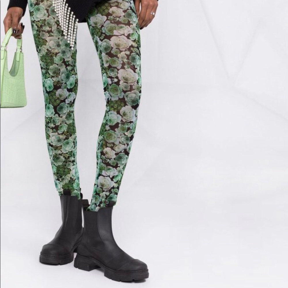 GANNI Floral Mesh Print Leggings - Size 2 (NEW)